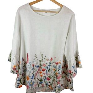John Mark White Blouse with Colorful Floral Design